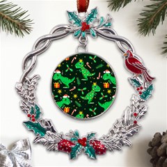 Christmas-funny-pattern Dinosaurs Metal X mas Wreath Holly Leaf Ornament