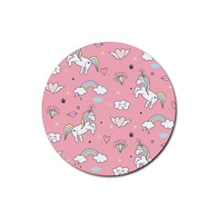 Cute-unicorn-seamless-pattern Rubber Coaster (round) by Vaneshart