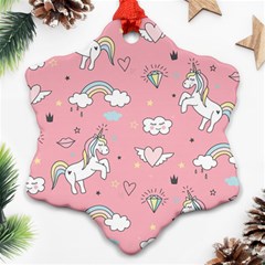 Cute-unicorn-seamless-pattern Snowflake Ornament (two Sides)