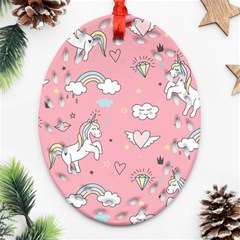 Cute-unicorn-seamless-pattern Oval Filigree Ornament (two Sides)