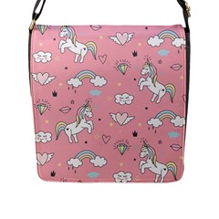 Cute-unicorn-seamless-pattern Flap Closure Messenger Bag (l)