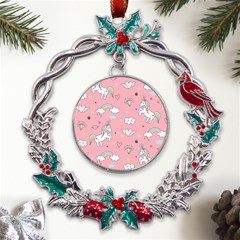 Cute-unicorn-seamless-pattern Metal X mas Wreath Holly Leaf Ornament