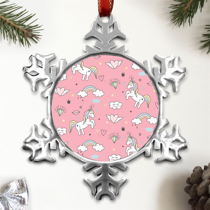 Cute-unicorn-seamless-pattern Metal Small Snowflake Ornament