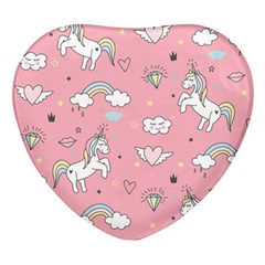 Cute-unicorn-seamless-pattern Heart Glass Fridge Magnet (4 Pack) by Vaneshart