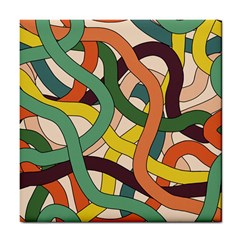 Snake Stripes Intertwined Abstract Tile Coaster by Vaneshop