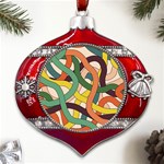 Snake Stripes Intertwined Abstract Metal Snowflake And Bell Red Ornament Front