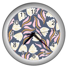 Flowers Pattern Floral Pattern Wall Clock (silver) by Vaneshop