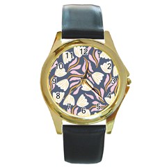 Flowers Pattern Floral Pattern Round Gold Metal Watch by Vaneshop