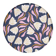 Flowers Pattern Floral Pattern Round Glass Fridge Magnet (4 Pack) by Vaneshop