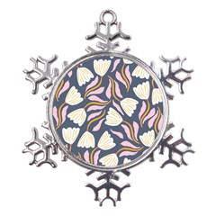 Flowers Pattern Floral Pattern Metal Large Snowflake Ornament by Vaneshop