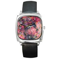 Pink Texture Resin Square Metal Watch