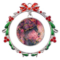 Pink Texture Resin Metal X mas Wreath Ribbon Ornament by Vaneshop