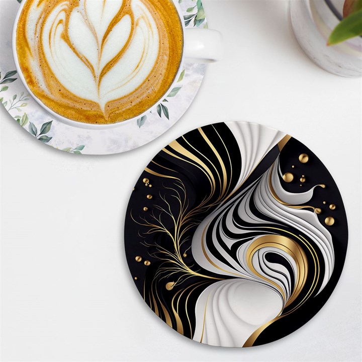 Pattern Gold Marble UV Print Round Tile Coaster