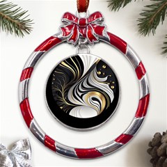 Pattern Gold Marble Metal Red Ribbon Round Ornament