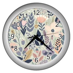 Flower Floral Pastel Wall Clock (silver) by Vaneshop