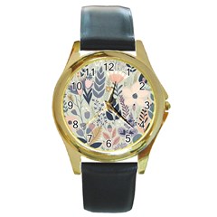 Flower Floral Pastel Round Gold Metal Watch by Vaneshop