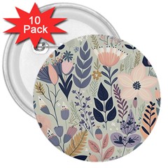 Flower Floral Pastel 3  Buttons (10 Pack)  by Vaneshop