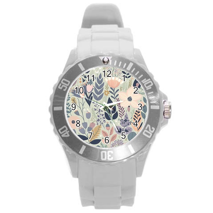 Flower Floral Pastel Round Plastic Sport Watch (L)