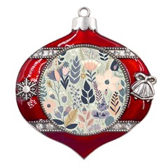 Flower Floral Pastel Metal Snowflake And Bell Red Ornament