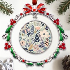 Flower Floral Pastel Metal X mas Wreath Ribbon Ornament by Vaneshop