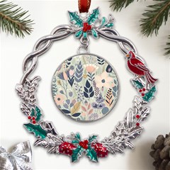 Flower Floral Pastel Metal X mas Wreath Holly Leaf Ornament by Vaneshop