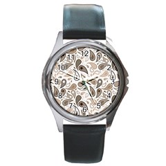 Paisley Pattern Background Graphic Round Metal Watch by Vaneshop