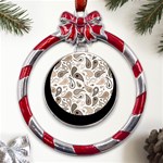 Paisley Pattern Background Graphic Metal Red Ribbon Round Ornament Front