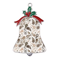 Paisley Pattern Background Graphic Metal Holly Leaf Bell Ornament by Vaneshop