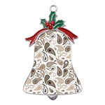 Paisley Pattern Background Graphic Metal Holly Leaf Bell Ornament Front