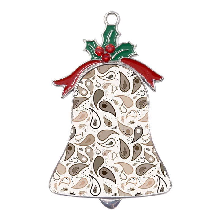 Paisley Pattern Background Graphic Metal Holly Leaf Bell Ornament