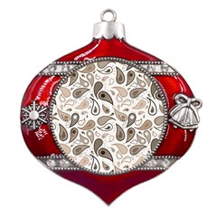 Paisley Pattern Background Graphic Metal Snowflake And Bell Red Ornament by Vaneshop