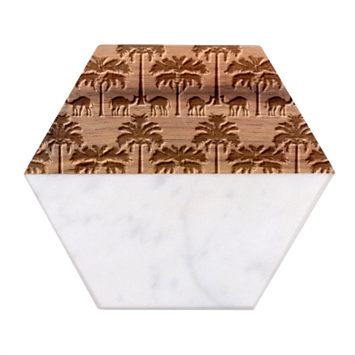 Camel Palm Tree Marble Wood Coaster (Hexagon) 