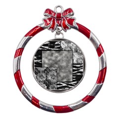 Background Pattern Geometric Design Metal Red Ribbon Round Ornament