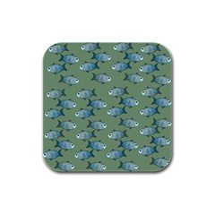 Fishes Pattern Background Theme Rubber Square Coaster (4 Pack) by Vaneshop