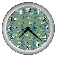 Fishes Pattern Background Theme Wall Clock (silver) by Vaneshop