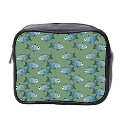 Fishes Pattern Background Theme Mini Toiletries Bag (two Sides) by Vaneshop