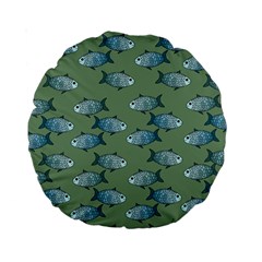 Fishes Pattern Background Theme Standard 15  Premium Round Cushions by Vaneshop