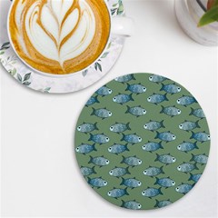 Fishes Pattern Background Theme Uv Print Round Tile Coaster by Vaneshop