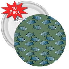 Fishes Pattern Background Theme 3  Buttons (10 Pack)  by Vaneshop