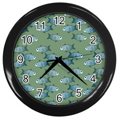 Fishes Pattern Background Theme Wall Clock (black)