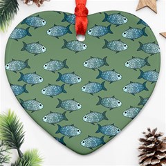 Fishes Pattern Background Theme Heart Ornament (two Sides)