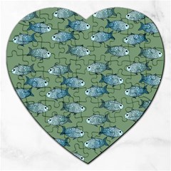 Fishes Pattern Background Theme Jigsaw Puzzle (heart) by Vaneshop