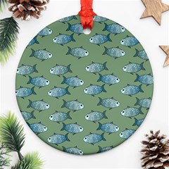 Fishes Pattern Background Theme Round Ornament (two Sides)