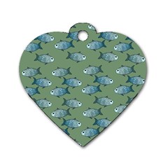 Fishes Pattern Background Theme Dog Tag Heart (one Side) by Vaneshop