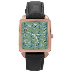 Fishes Pattern Background Theme Rose Gold Leather Watch  by Vaneshop