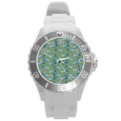 Fishes Pattern Background Theme Round Plastic Sport Watch (l) by Vaneshop