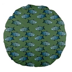 Fishes Pattern Background Theme Large 18  Premium Flano Round Cushions by Vaneshop