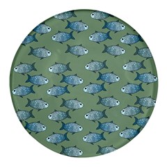 Fishes Pattern Background Theme Round Glass Fridge Magnet (4 Pack)