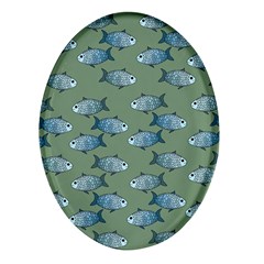 Fishes Pattern Background Theme Oval Glass Fridge Magnet (4 Pack)