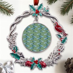 Fishes Pattern Background Theme Metal X mas Wreath Holly Leaf Ornament